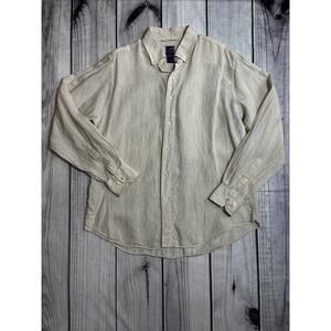 T Harris London 100% Linen Sz L Button Down Dress Collar Shirt Yellow